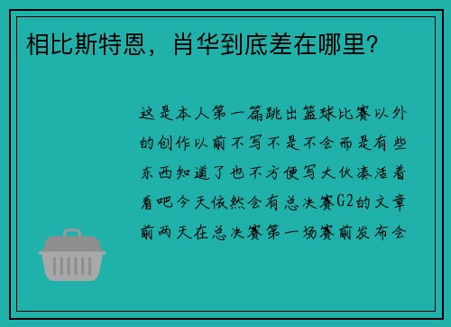 相比斯特恩，肖华到底差在哪里？